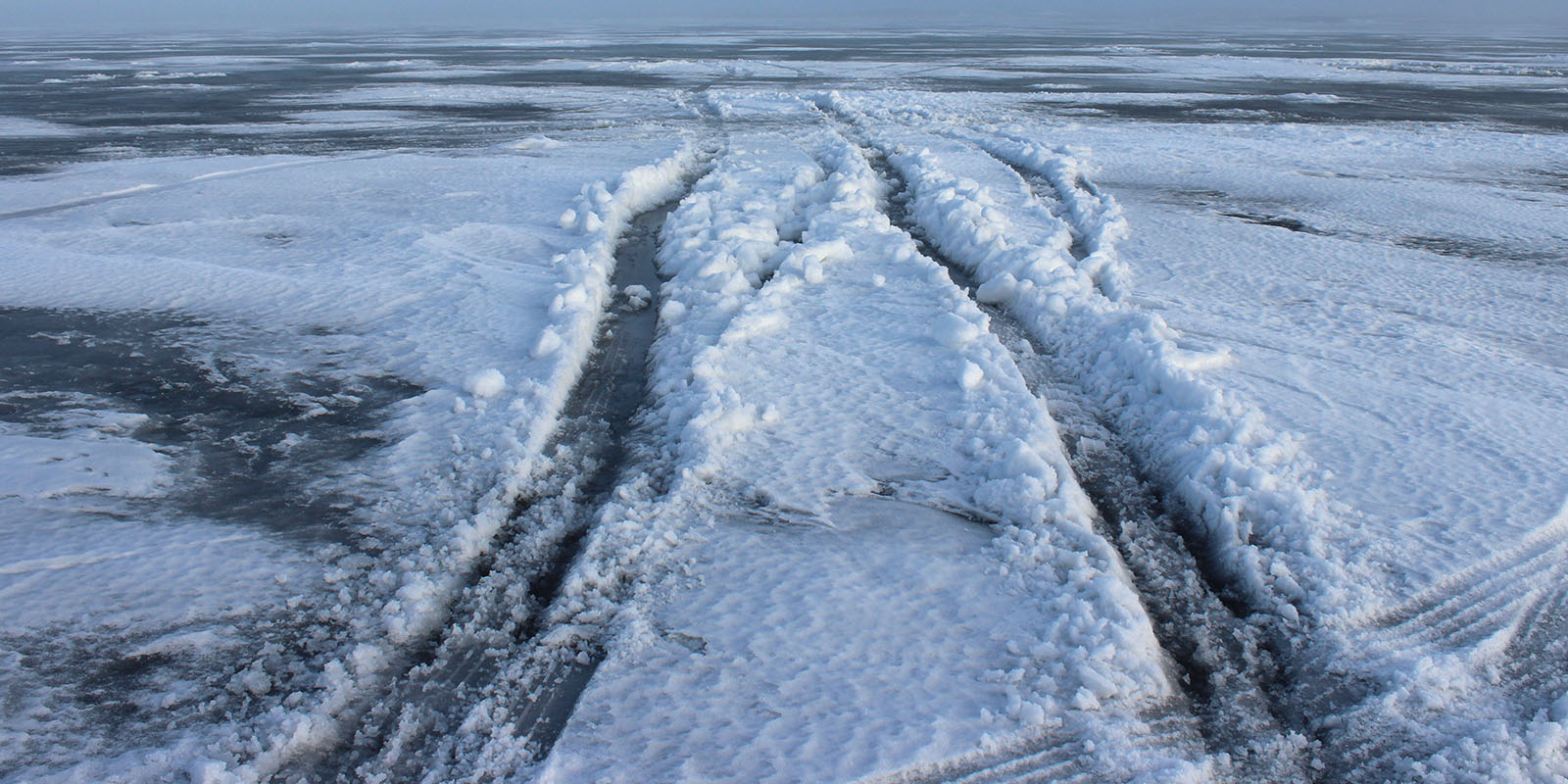 Vehicle tracks on bad ice